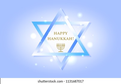 Happy Hanukkah! Postcard with Jewish candle and star. Menorah and Star of David. Greeting card. Poster. Jewish holiday