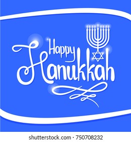 Happy Hanukkah poster or flag, vector text illustration