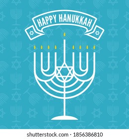 Happy Hanukkah poster with Menorah. Vector illustration