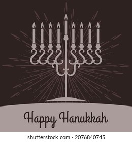 Happy Hanukkah Poster With Menorah. Vector Illustration