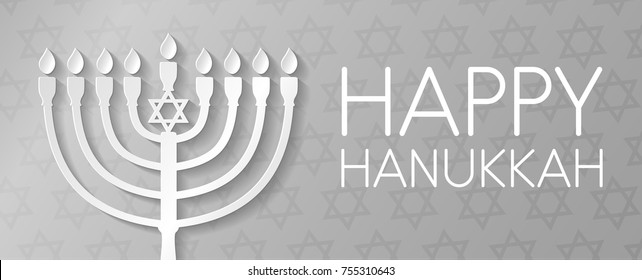 Happy Hanukkah - poster with menorah. Vector.