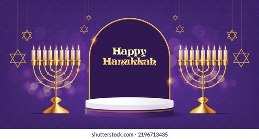 Happy Hanukkah product podium stage with nice symbols  for Hanukkah Jewish holiday