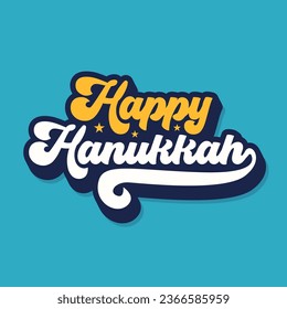 Happy Hanukkah retro style groovy typography vector illustration. happy Hanukkah in Hebrew and Yiddish. Hanukkah 2023 banner, template, greeting card