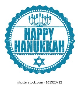 Happy Hanukkah rubber grunge stamp with Hanukkah candles lit for the eighth night