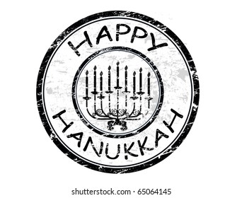 Happy Hanukkah rubber grunge stamp with Hanukkah candles lit for the eighth night