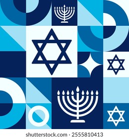 Happy Hanukkah. Seamless geometric pattern. Template for background, banner, card, poster. Vector EPS10 illustration