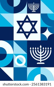 Happy Hanukkah. Seamless geometric pattern. Template for background, banner, card, poster. Vector EPS10 illustration