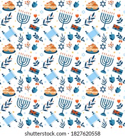 Happy hanukkah seamless pattern. Hanukkah Jewish holiday repeating texture, endless background. Vector illustration