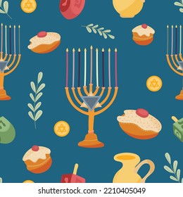 Happy Hanukkah seamless pattern, Jewish Festival of Lights background for greeting card, invitation, banner