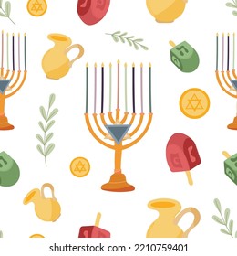 Happy Hanukkah seamless pattern, Jewish Festival of Lights background for greeting card, invitation, banner