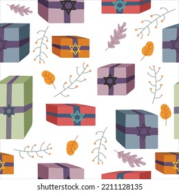 Happy Hanukkah seamless pattern, Jewish Festival of Lights background for greeting card, invitation, raster