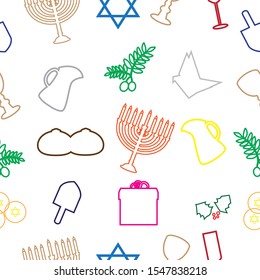 Happy Hanukkah seamless pattern  linear art design.
