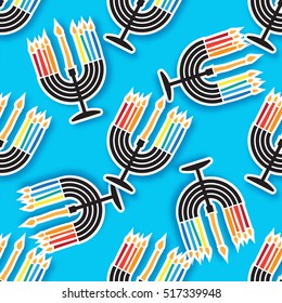Happy Hanukkah seamless pattern with Menorah