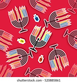 Happy Hanukkah seamless pattern with Menorah