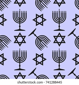 Happy Hanukkah seamless pattern. Menorah and star of David. 