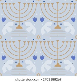 Happy Hanukkah seamless pattern. Modern geometric in bauhaus minimalist style. Composition of simple traditional jewish line icon