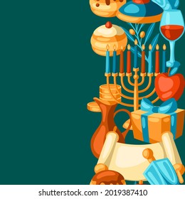 Happy Hanukkah seamless pattern with religious symbols. Background with holiday objects.