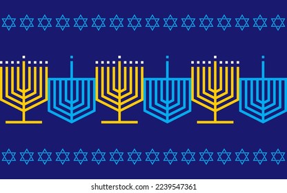 Happy Hanukkah seamless pattern with traditional symbols menorah and dreidel