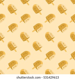 Happy Hanukkah Seamless Vector Pattern With Wooden Dreidel. Beautiful Background For Your Design. 