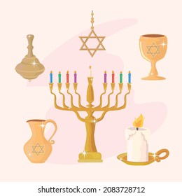 happy hanukkah set icons decoration