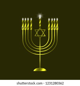 Happy Hanukkah. Shining  9 branch menorah, vector illustration