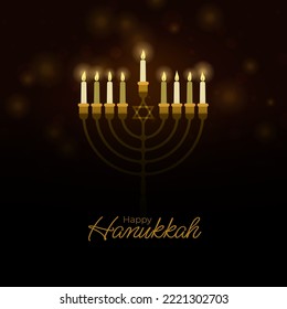 Happy Hanukkah Shining Background with Bokeh Effect. 
