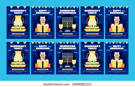 happy hanukkah social media template vector flat design