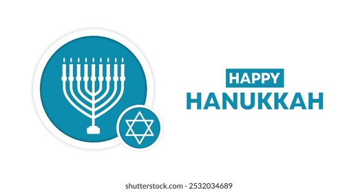 Happy Hanukkah. Star and candle. Great for cards, banners, posters, social media and more. White background. 