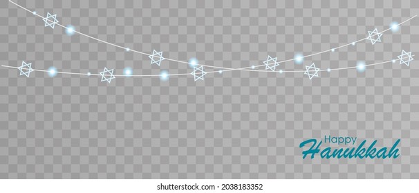 Happy Hanukkah with symbols and golden style on colored background for Hanukkah day and Jewish holiday Hanukkah. Chanukah candlestick and star of David.
