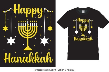 Happy hanukkah, Hanukkah t shirt design vector template. Hanukkah motivational quote typography unique vector trending festival t shirt design. This design ready for any print item.