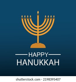 Happy Hanukkah template for your designs. Greeting Card with Menorah; Sufganiyot; Dreidel. Vector illustration.