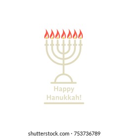 happy hanukkah thin line logo with candles. concept of religious attribute for hannukah or menora for orthodox chanukah holiday. flat simple style trend logotype graphic design isolated on white