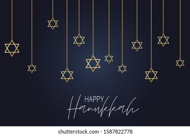 Happy Hanukkah. Traditional Jewish holiday. Chankkah banner background design concept. Judaic religion decor with garland, David star. Vector illustration.