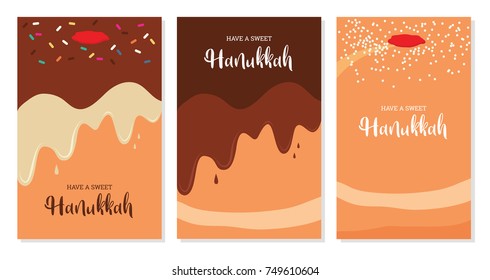 happy Hanukkah- traditional jewish holiday . traditional donut and candles. vector illustration