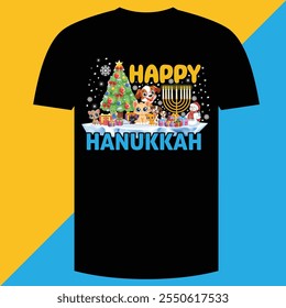 Happy Hanukkah T-shirt Design Vector Art Illustration EPS.