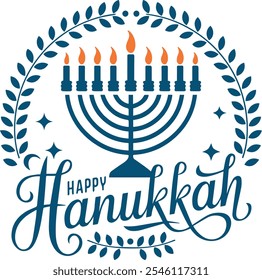 happy hanukkah typography with candles vector