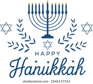 happy hanukkah typography with candles vector