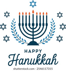 happy hanukkah typography with candles vector