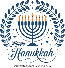 happy hanukkah typography with candles vector