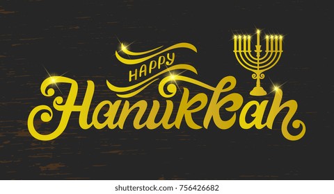 Happy Hanukkah typography vector design for greeting cards and poster design template celebration. Calligraphic handmade lettering Hanukkah beautiful inscription. Vector illustration.