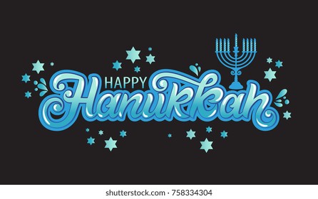 Happy Hanukkah typography vector design for greeting cards and poster design template celebration. Hanukkah beautiful inscription. Beautiful  background. Vector illustration.