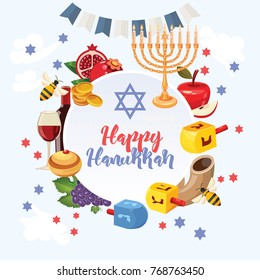 Happy Hanukkah vector greeting card in modern style