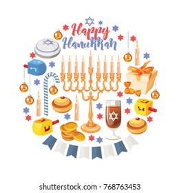 Happy Hanukkah vector greeting card in modern style