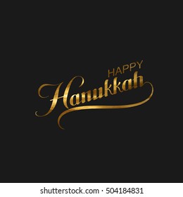 Happy Hanukkah. Vector Holiday Religion Illustration. Jewish Festival Of Lights. Lettering Golden Label