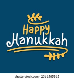 Happy Hanukkah vector illustration on blue background. Hanukkah typography and lettering greeting card. Hand drawn typography template.  happy Hanukkah in Hebrew and Yiddish. Hanukkah 2023 banner