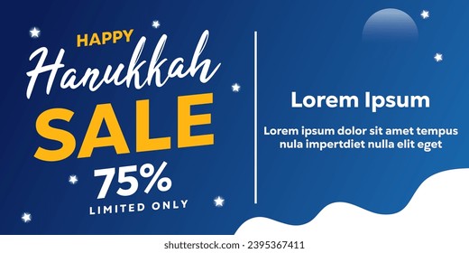 Happy Hanukkah. Vector illustration happy hanukkah sale 75% on blue background, suitable for banner, card, poster and more