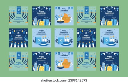 ilustración del vector feliz hanukkah medios sociales post vector diseño plano