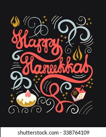 Happy Hanukkah. Vector lettering illustration, eps 10