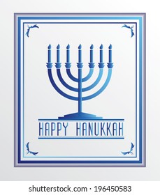 Happy Hanukkah vector with Menorah and candle in frame