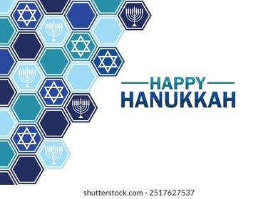 Feliz Hanukkah papel de parede com formas e tipografia, banner, cartão, cartaz, modelo. Feliz Hanukkah, fundo